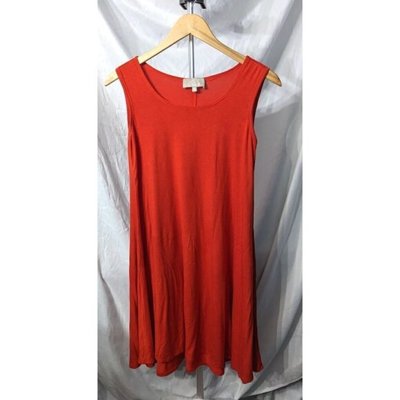 JOAN VASS Tomato Red Sleeveless Swing Tank A-line Mini Dress Tunic Size XS - Picture 1 of 6